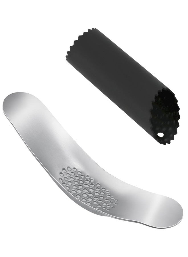 WHTCHSU Garlic Press 430 Stainless Steel Garlic Rocker Mincer Bonus Food Grade with Silicone Peeler Garlic (Black) - Image 1