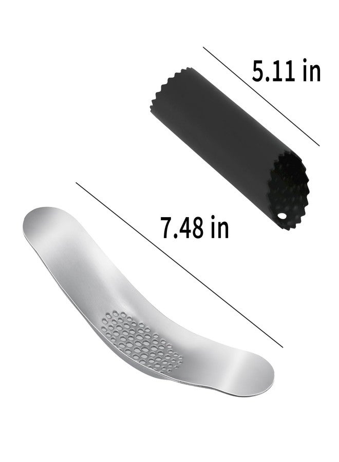 WHTCHSU Garlic Press 430 Stainless Steel Garlic Rocker Mincer Bonus Food Grade with Silicone Peeler Garlic (Black) - Image 2