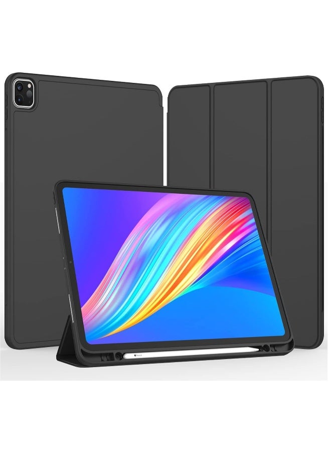 DUSALA New iPad Pro 12.9 Case 2022 2023 6th Gen 2021 5th Gen with Pencil Holder Support iPad 2nd Pencil Charging Pair Trifold Stand Smart Case with Soft TPU Back Auto Wake Sleep (Black) - Image 1