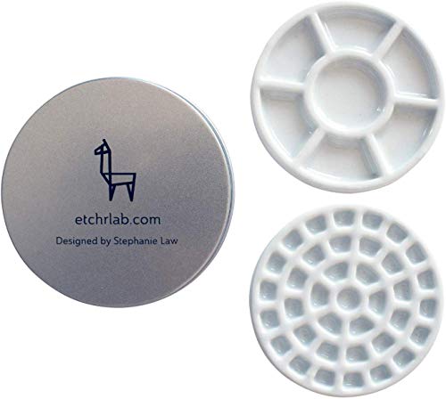 Etchr Mini Palette 37 Wells - Built for Watercolor Acrylic Oil and Gouache Paint - Professional Porcelain Paint Wells and Mixing Palette and Airtight Metal Tin - Perfect Travel Palette - Image 1