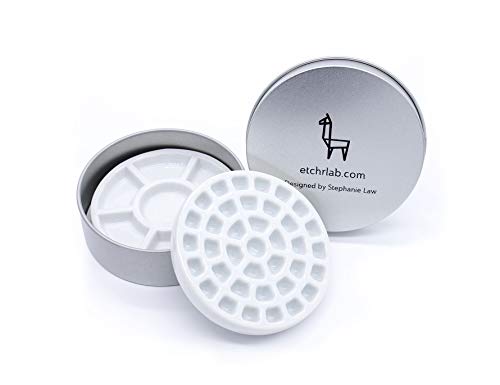 Etchr Mini Palette 37 Wells - Built for Watercolor Acrylic Oil and Gouache Paint - Professional Porcelain Paint Wells and Mixing Palette and Airtight Metal Tin - Perfect Travel Palette - Image 3