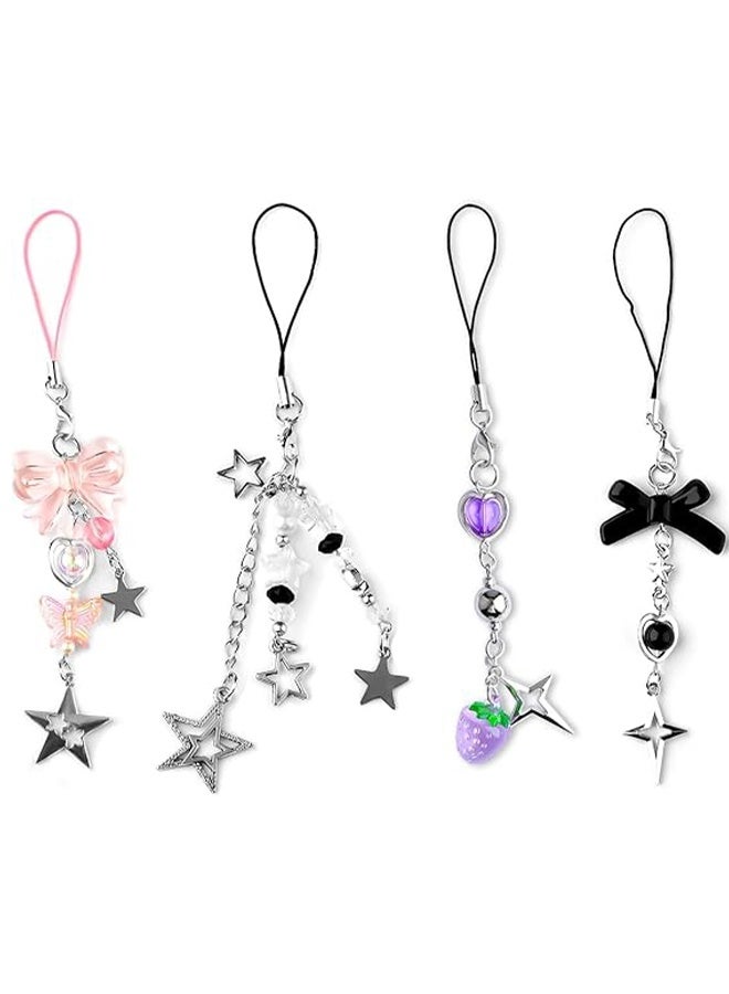 4 PCS Cute Phone Charms Y2K Cell Phone Charms Strap  Pink Strawberry Butterfly Star Phone Charm Accessories for Phone Bag Keychain Airpods Camera Pendants Decor - Image 1