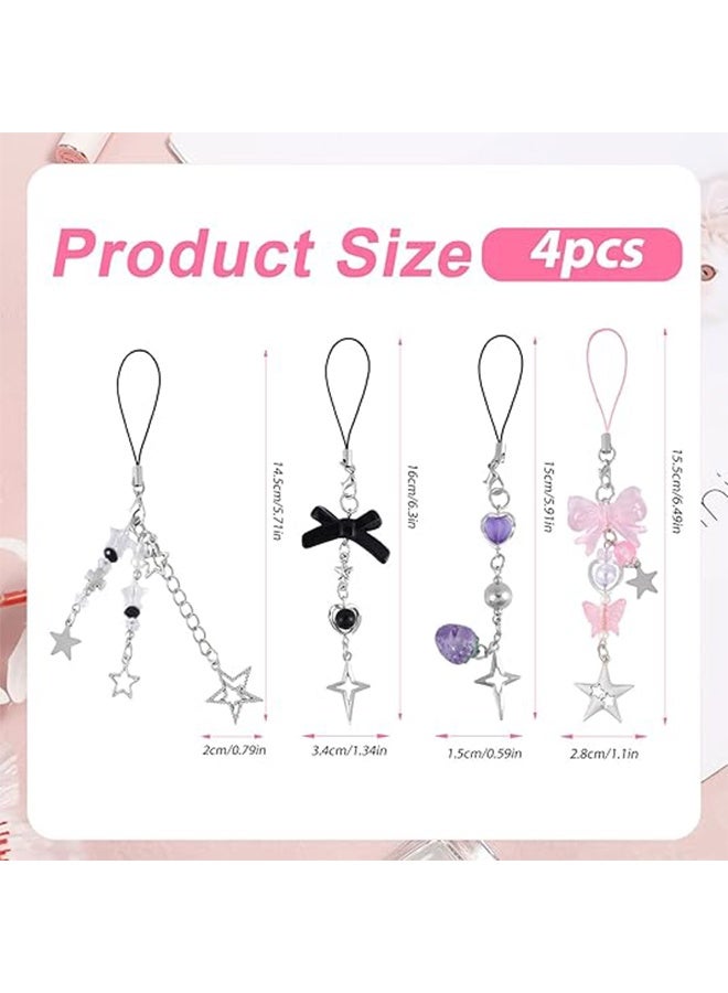 4 PCS Cute Phone Charms Y2K Cell Phone Charms Strap  Pink Strawberry Butterfly Star Phone Charm Accessories for Phone Bag Keychain Airpods Camera Pendants Decor - Image 2