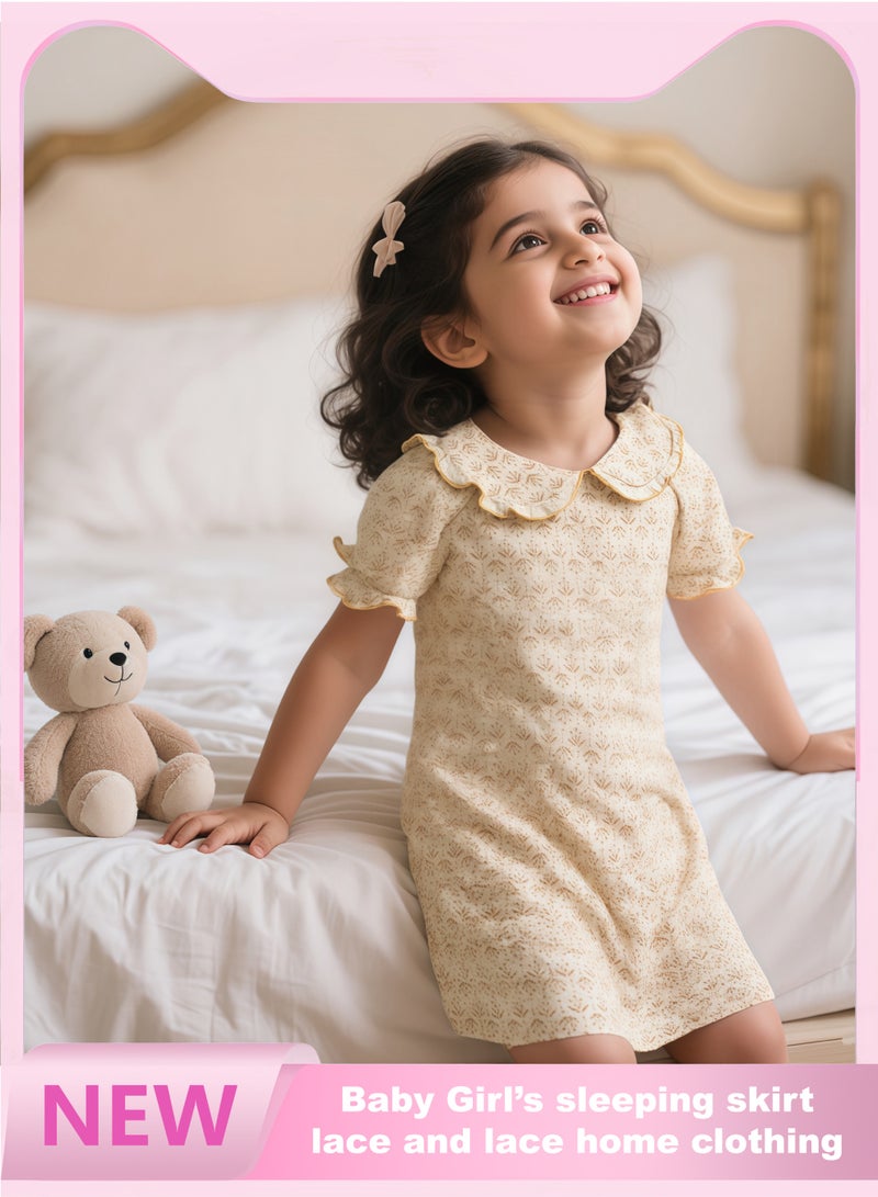 Children's summer thin - section dresses for mid - and older children, baby girls' sleep dresses with lace edges, home clothing  - Image 1