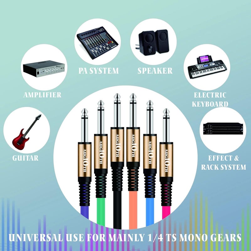 Augioth Guitar Cable 20 ft, Stage Electric Instrument Bass Cable AMP Cord 1/4 Straight to Straight Black - Image 5
