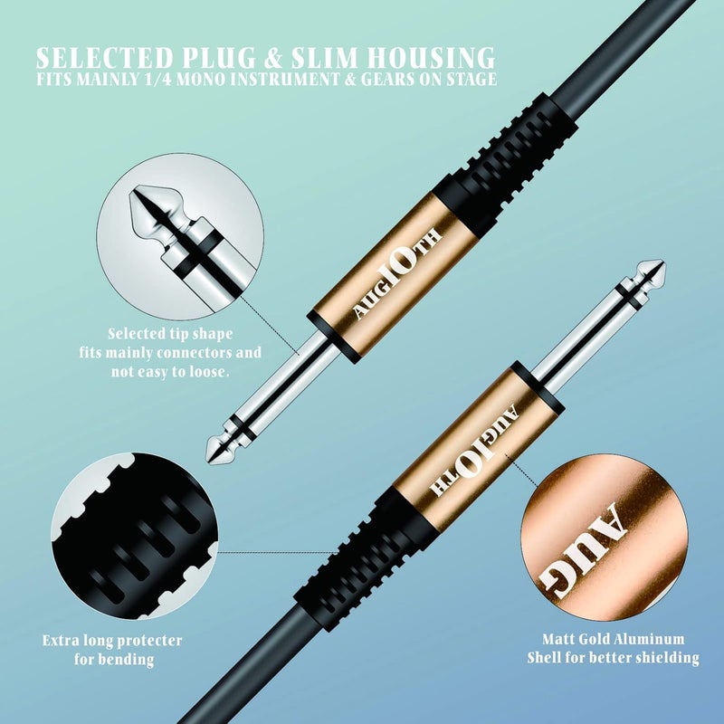 Augioth Guitar Cable 20 ft, Stage Electric Instrument Bass Cable AMP Cord 1/4 Straight to Straight Black - Image 2