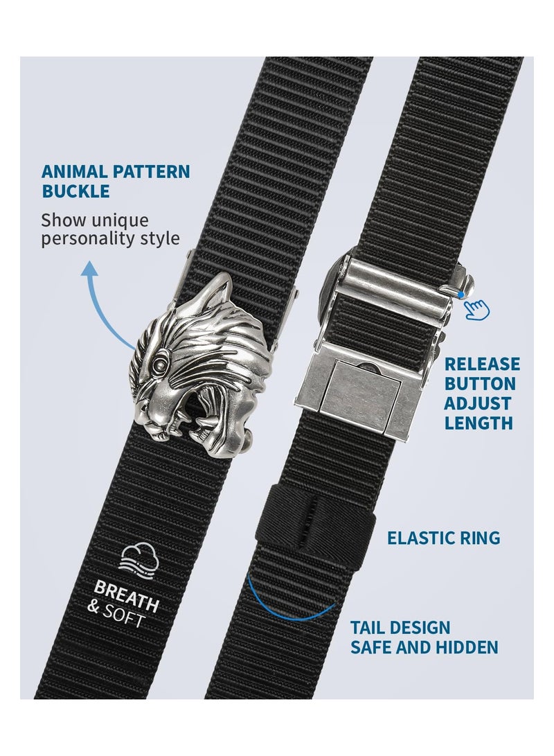 Ratchet Belts for Men, Casual Web Stretch Nylon Belt, Men's Adjustable Belt with Classic Animal Automatic Slide Buckles, Tactical Belt for Jeans Pants, Quick Release - Image 3