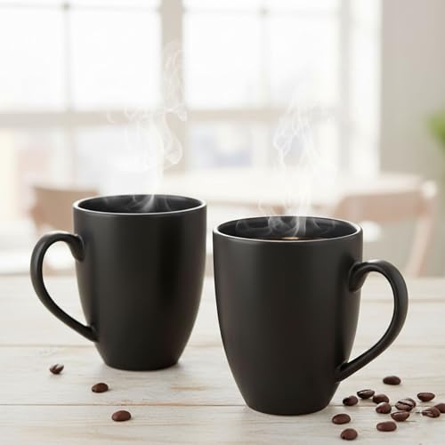 Gift Arcadia Ceramic Black Coral Coffee Mugs Set of 2| Handmade Ceramic Mug | Microwave Safe Ceramic Color Mugs for Tea Coffee | Hot & Cold Beverages Tea Cups | 330ml (Black) - Image 1