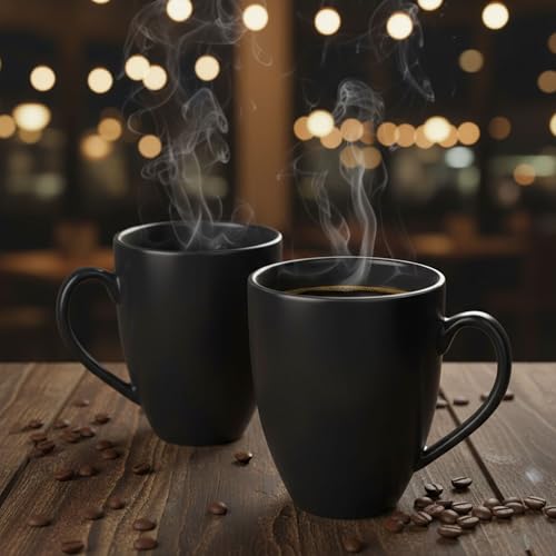Gift Arcadia Ceramic Black Coral Coffee Mugs Set of 2| Handmade Ceramic Mug | Microwave Safe Ceramic Color Mugs for Tea Coffee | Hot & Cold Beverages Tea Cups | 330ml (Black) - Image 5