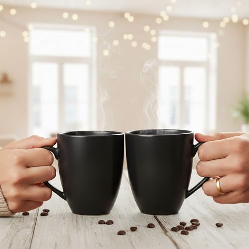 Gift Arcadia Ceramic Black Coral Coffee Mugs Set of 2| Handmade Ceramic Mug | Microwave Safe Ceramic Color Mugs for Tea Coffee | Hot & Cold Beverages Tea Cups | 330ml (Black) - Image 3