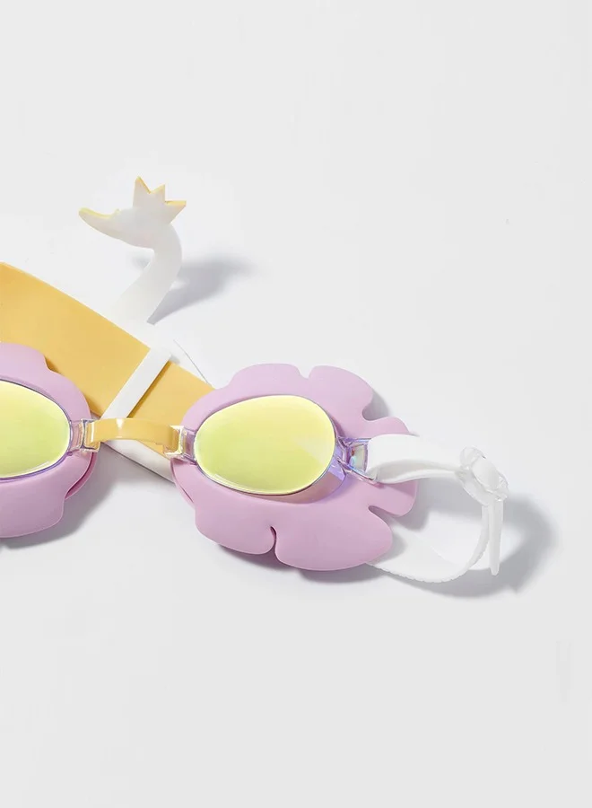 SUNNY LIFE Kids Swim Goggles Princess Swan Multi | Adjustable Swimming Goggles | Anti-Fog & UV Protection | No-Leak Waterproof Goggles for Kids