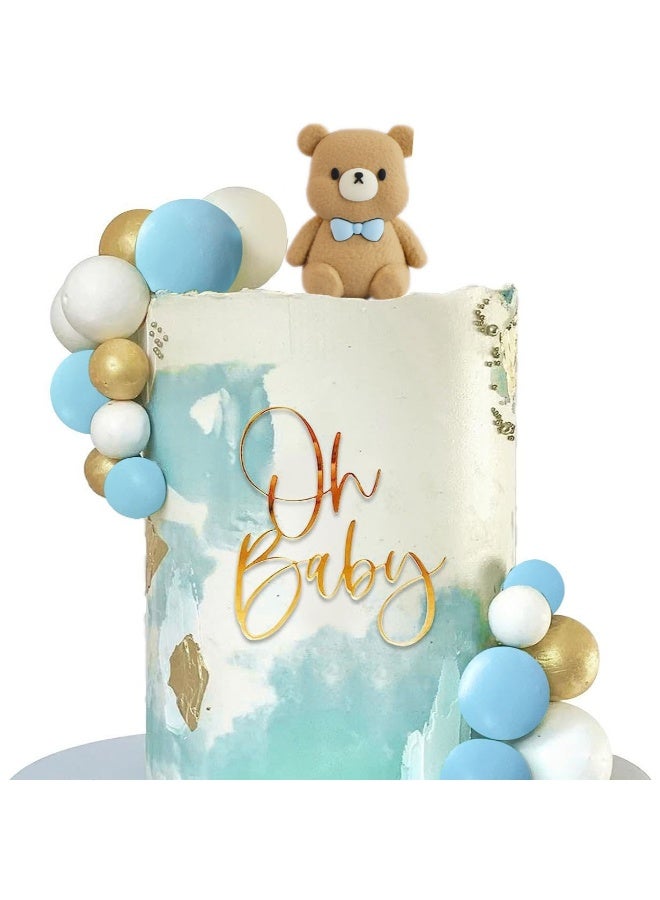 HIHILOOK NyaSaa Bear Cake Toppers - 21 PCS Blue Teddy Bear Cake Decoration with Gold Blue White Pearl Ball Baby Welcome & Birthday Party Teddy Bear Decoration - Image 3