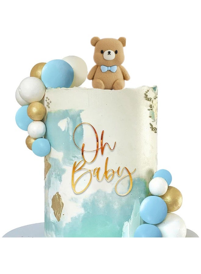 HIHILOOK NyaSaa Bear Cake Toppers - 21 PCS Blue Teddy Bear Cake Decoration with Gold Blue White Pearl Ball Baby Welcome & Birthday Party Teddy Bear Decoration - Image 1