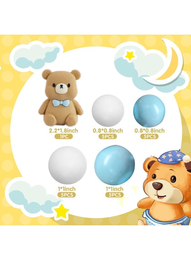 HIHILOOK NyaSaa Bear Cake Toppers - 21 PCS Blue Teddy Bear Cake Decoration with Gold Blue White Pearl Ball Baby Welcome & Birthday Party Teddy Bear Decoration - Image 2