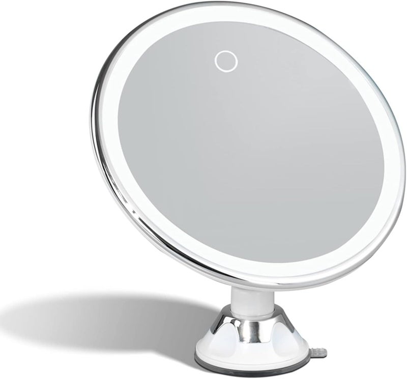 Fancii Rechargeable 10X Magnifying Makeup Mirror with 3 Light Settings - Large 8 inch Lighted Travel Vanity Mirror, Locking Suction Cup, 40pcs Dimmable LEDs, 12 Hours Battery Life - Luna 2