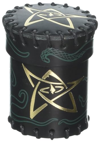 Q Workshop Call of Cthulhu Black  GreenGolden Leather Dice Cup - Image 1