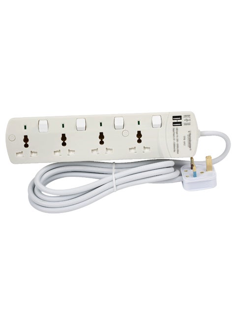 Extension 4G/3M + 2 USB TPB 4AU Universal Socket With Individual Switches & Indicators Terminator