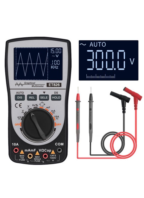 2-in-1 Intelligent Digital Oscilloscope Multimeter DC/AC Current Voltage Resistance Frequency Diode Tester 4000 Counts 20KHz Analog Bandwidth 200Ksps Maximum Real-Time Sampling Rate