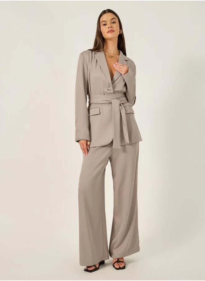 ستايلي Cross Waistband Wide Leg Pants with Side Seam Pockets