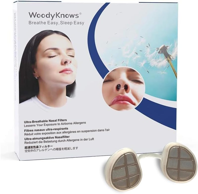 WoodyKnows Ultra-Breathable Nasal Filters, Seasonal and dust Allergies aid (Trial, Round, S/M/L/XL)
