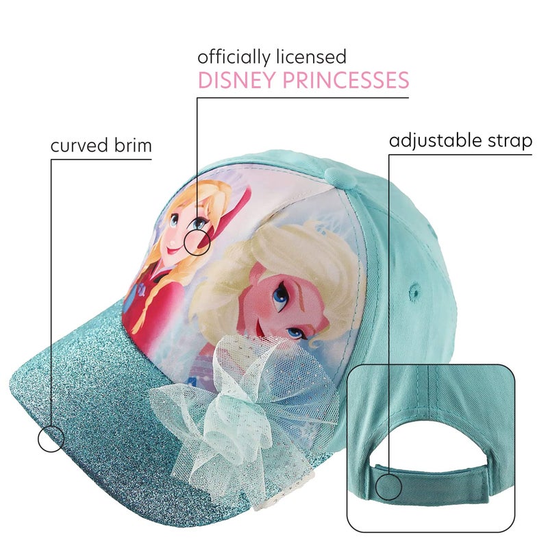 Disney Girls Princess Glitter Baseball Cap - Frozen Elsa, Anna, Cinderella, Belle, Ariel (2-7), Size Age 4-7, Blue Frozen Baseball Cap With Elsa/Anna - Image 2