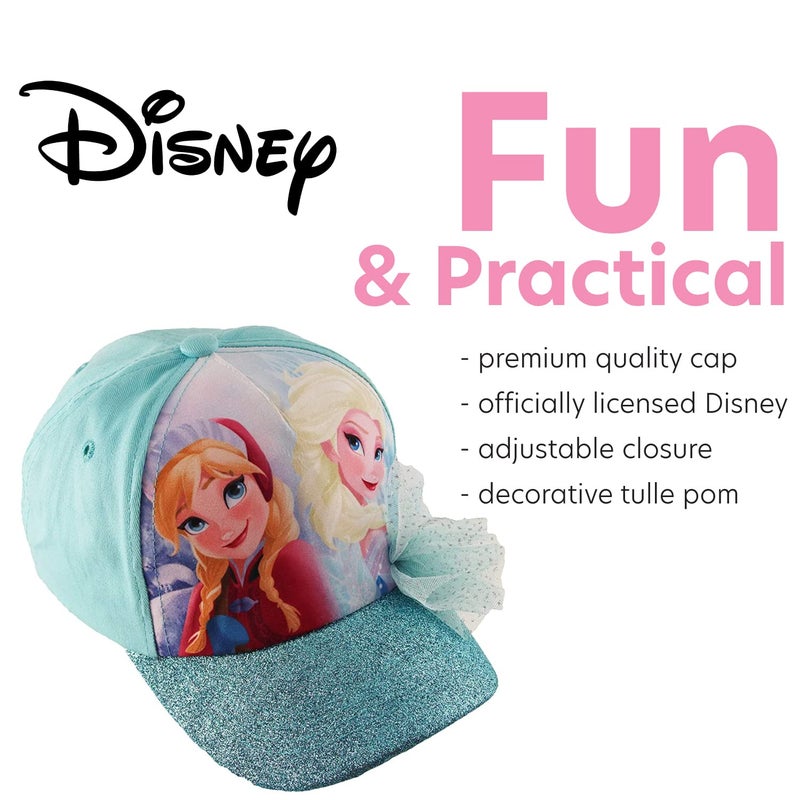 Disney Girls Princess Glitter Baseball Cap - Frozen Elsa, Anna, Cinderella, Belle, Ariel (2-7), Size Age 4-7, Blue Frozen Baseball Cap With Elsa/Anna - Image 3