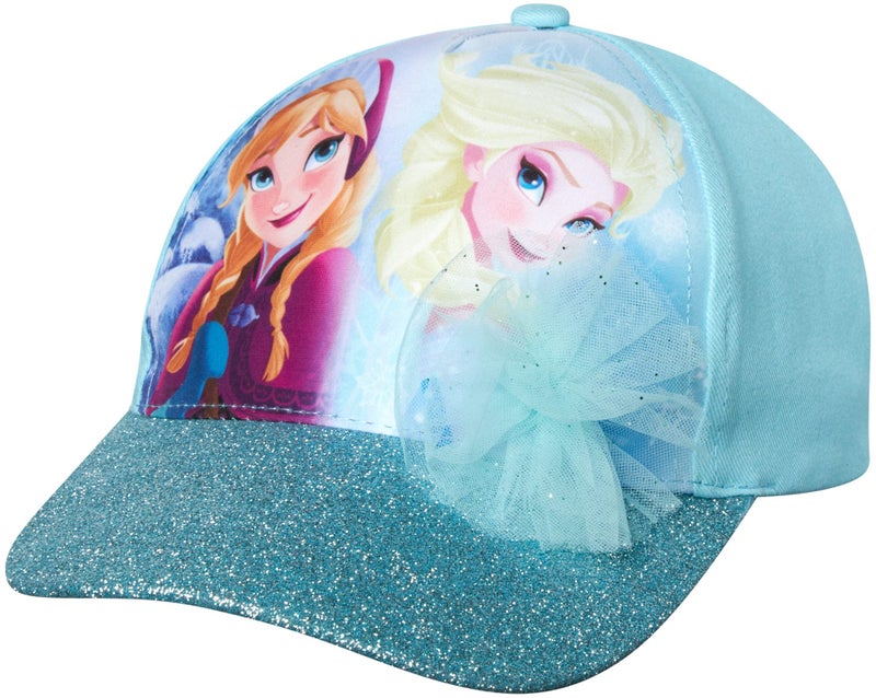 Disney Girls Princess Glitter Baseball Cap - Frozen Elsa, Anna, Cinderella, Belle, Ariel (2-7), Size Age 4-7, Blue Frozen Baseball Cap With Elsa/Anna - Image 1