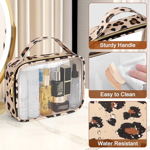 Wedama TSA Approved Toiletry Bag, 3 Pack Clear Makeup Bags with Handles, Quart Size PVC Clear Cosmetic Bags for Women and Men, Carry on Airport Airline Compliant Bag, Leopard Print - Image 5