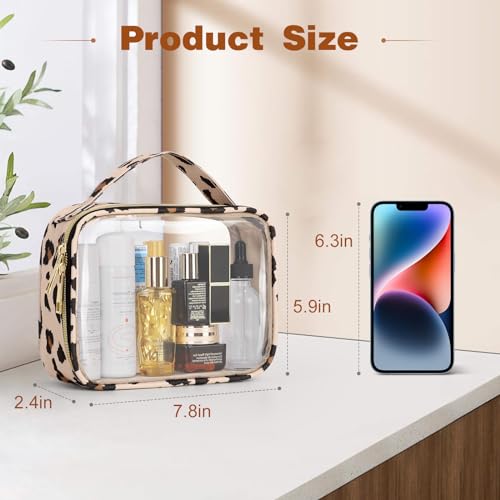 Wedama TSA Approved Toiletry Bag, 3 Pack Clear Makeup Bags with Handles, Quart Size PVC Clear Cosmetic Bags for Women and Men, Carry on Airport Airline Compliant Bag, Leopard Print - Image 3