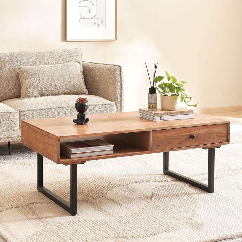 CHARLOTTE COFFEE TABLE WITH 1 DRAWER - NATURAL BLACK