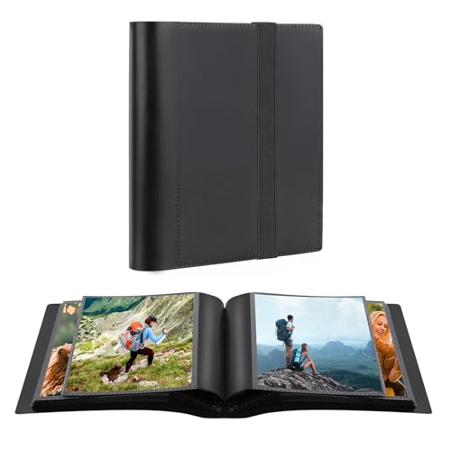 Aevdor 5x7 Photo Album Holds 64 Photos Black Inner Pages with Strong Elastic Band, Small Photo Album 5x7, Mini Picture Book for 5 x 7 Artwork, Pictures, Kids Art Storage, Postcards, Drawings (Black) - Image 1