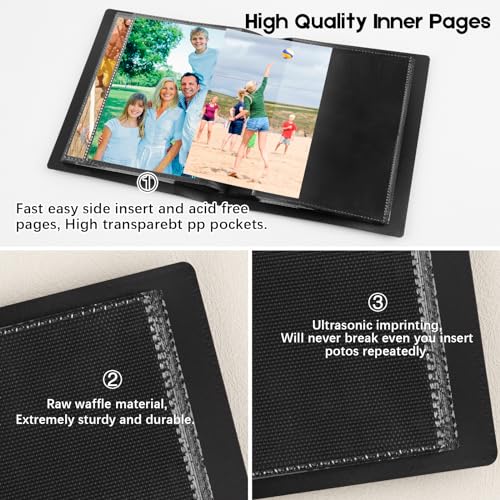 Aevdor 5x7 Photo Album Holds 64 Photos Black Inner Pages with Strong Elastic Band, Small Photo Album 5x7, Mini Picture Book for 5 x 7 Artwork, Pictures, Kids Art Storage, Postcards, Drawings (Black) - Image 4