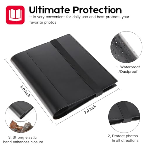 Aevdor 5x7 Photo Album Holds 64 Photos Black Inner Pages with Strong Elastic Band, Small Photo Album 5x7, Mini Picture Book for 5 x 7 Artwork, Pictures, Kids Art Storage, Postcards, Drawings (Black) - Image 3