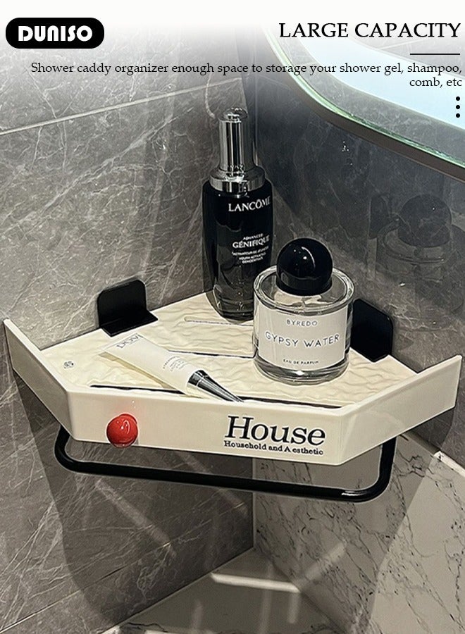 DUNISO Corner Shower Shelves, Corner Shower Caddy No-Drill Self-Adhesive Wall-Mounted Storage Organizer, Triangle Bathroom Shelve with Hanging Rod for Bathroom Kitchen  - Image 3
