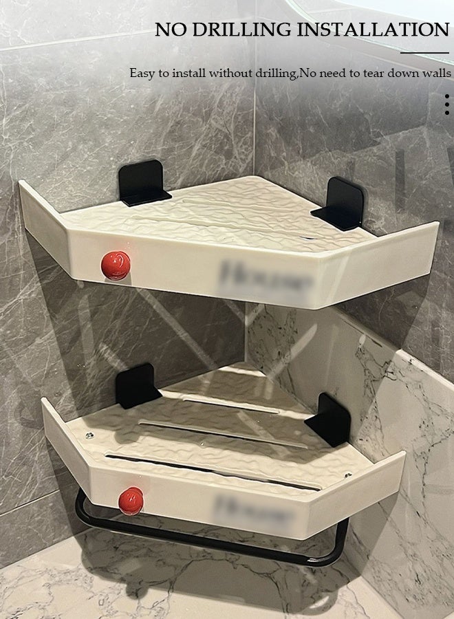 DUNISO رفوف دش الزاوية، حاملة دش زاوية بدون حفر ذات لاصق ذاتي للتثبيت على الحائط، رف مثلث للحمام مع قضيب تعليق للحمام والمطبخ - Image 5