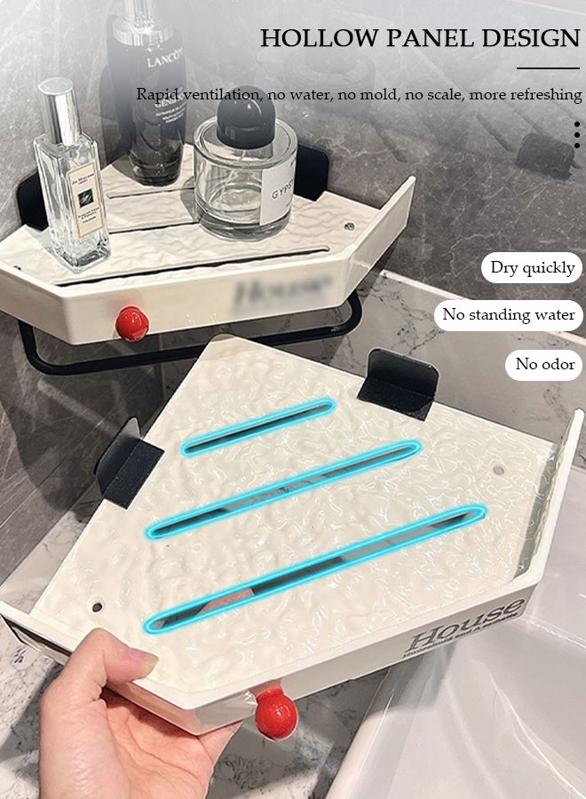 DUNISO رفوف دش الزاوية، حاملة دش زاوية بدون حفر ذات لاصق ذاتي للتثبيت على الحائط، رف مثلث للحمام مع قضيب تعليق للحمام والمطبخ - Image 4