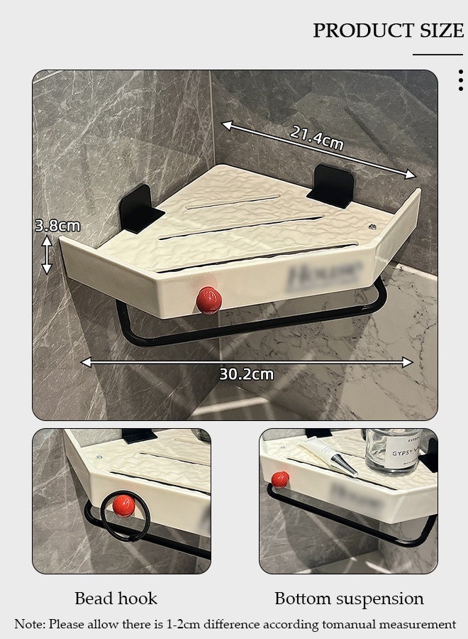 DUNISO رفوف دش الزاوية، حاملة دش زاوية بدون حفر ذات لاصق ذاتي للتثبيت على الحائط، رف مثلث للحمام مع قضيب تعليق للحمام والمطبخ - Image 2