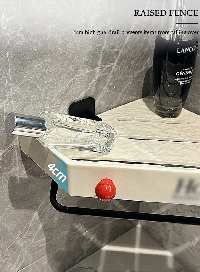 DUNISO رفوف دش الزاوية، حاملة دش زاوية بدون حفر ذات لاصق ذاتي للتثبيت على الحائط، رف مثلث للحمام مع قضيب تعليق للحمام والمطبخ - Image 3