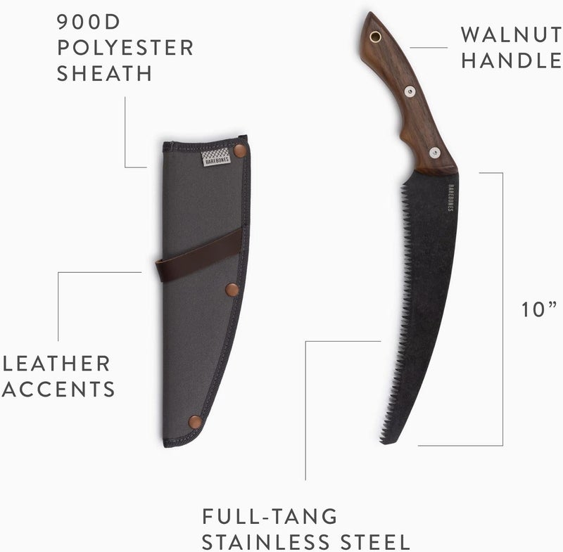 Barebones Timber Saw - Hand Saw with Ergonomic Walnut Handle for Camping, Pruning, and Wood Cutting - Curved Blade and Root Cutter with Sheath - Image 3