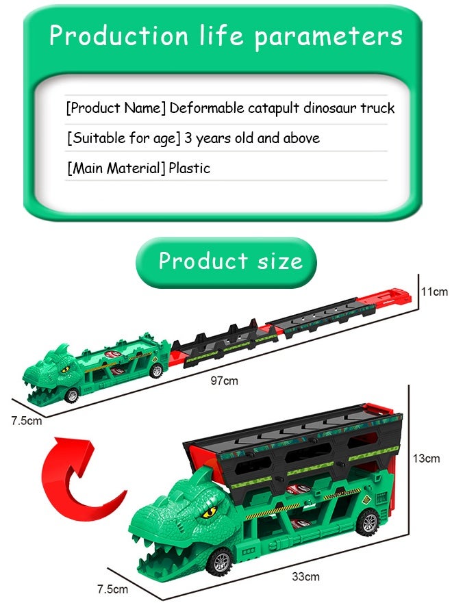Dinosaur Truck Toys,Dinosaur Transporter Car Carrier with Foldable Sliding,Child dinosaur devours rail car,City Dinosaur Ultimate Hauler Track Toy Transforms into Dino,  a track dinosaur transport vehicle,6 alloy cars, toys, die-casting racing cars,Toy gifts for boys and girls aged three and above, the best gift for children during Ramadan ﻿  - Image 2