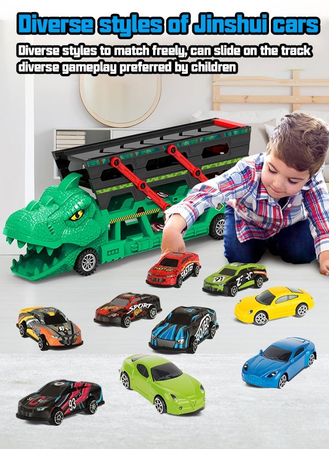 Dinosaur Truck Toys,Dinosaur Transporter Car Carrier with Foldable Sliding,Child dinosaur devours rail car,City Dinosaur Ultimate Hauler Track Toy Transforms into Dino,  a track dinosaur transport vehicle,6 alloy cars, toys, die-casting racing cars,Toy gifts for boys and girls aged three and above, the best gift for children during Ramadan ﻿  - Image 5