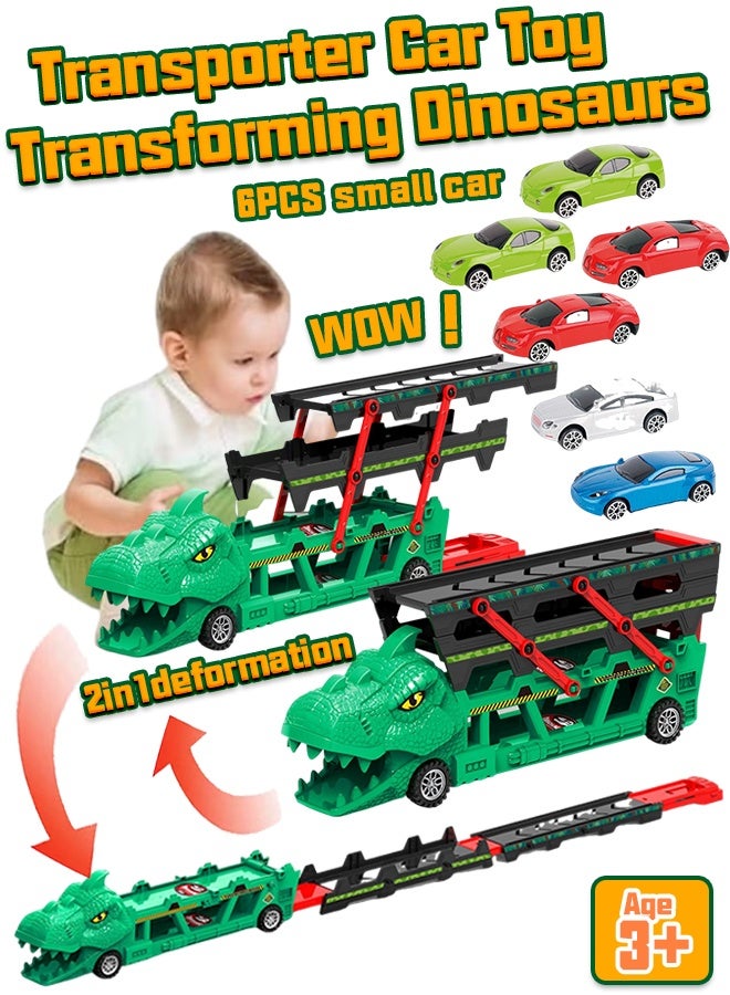 ألعاب شاحنة ديناصور مشوهة 2 في 1، حامل سيارة نقل ديناصور مع انزلاق قابل للطي، ديناصور طفل يلتهم سيارة سكة حديد، لعبة مسار ديناصور المدينة النهائي يتحول إلى ديناصور، مركبة نقل ديناصور مسار، 6 سيارات سبائك، ألعاب، سيارات سباق مصبوبة، هدايا ألعاب للأولاد والبنات من سن ثلاث سنوات فما فوق، أفضل هدية للأطفال خلال شهر رمضان - Image 1