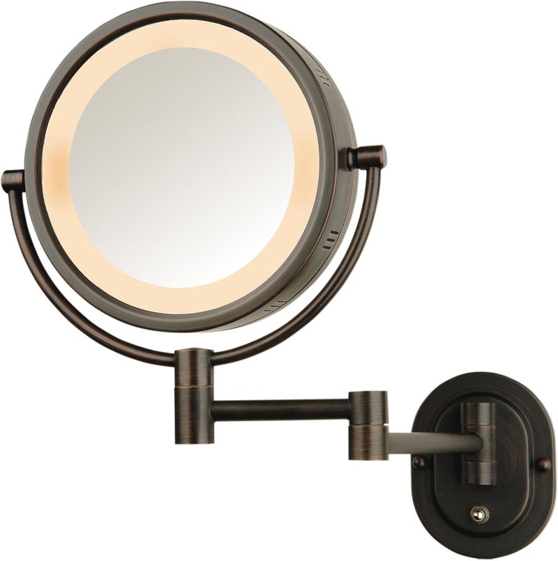 Jerdon HL65BZ 8-Inch Lighted Wall Mount Makeup Mirror with 5x Magnification in Bronze Finish - Image 1