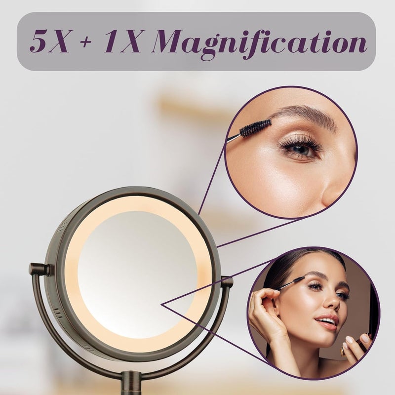Jerdon HL65BZ 8-Inch Lighted Wall Mount Makeup Mirror with 5x Magnification in Bronze Finish - Image 3