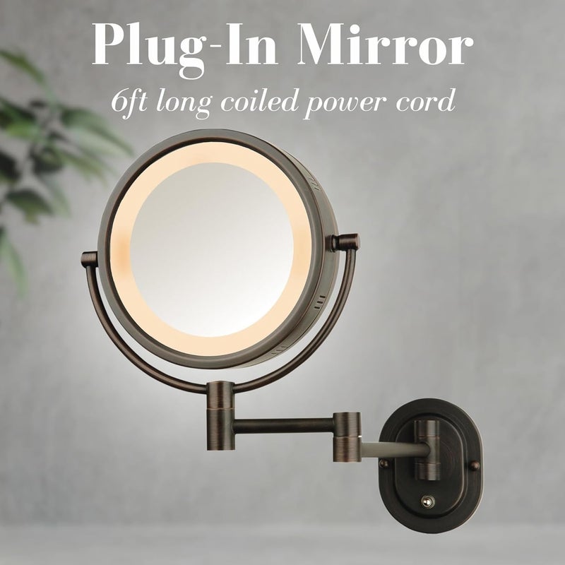 Jerdon HL65BZ 8-Inch Lighted Wall Mount Makeup Mirror with 5x Magnification in Bronze Finish - Image 2