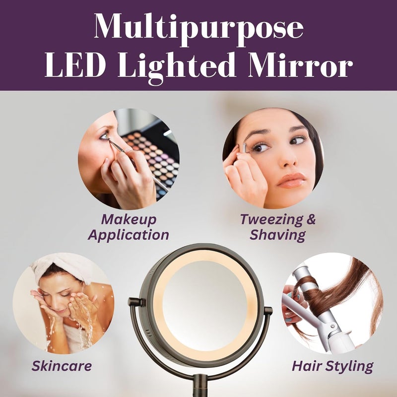 Jerdon HL65BZ 8-Inch Lighted Wall Mount Makeup Mirror with 5x Magnification in Bronze Finish - Image 4