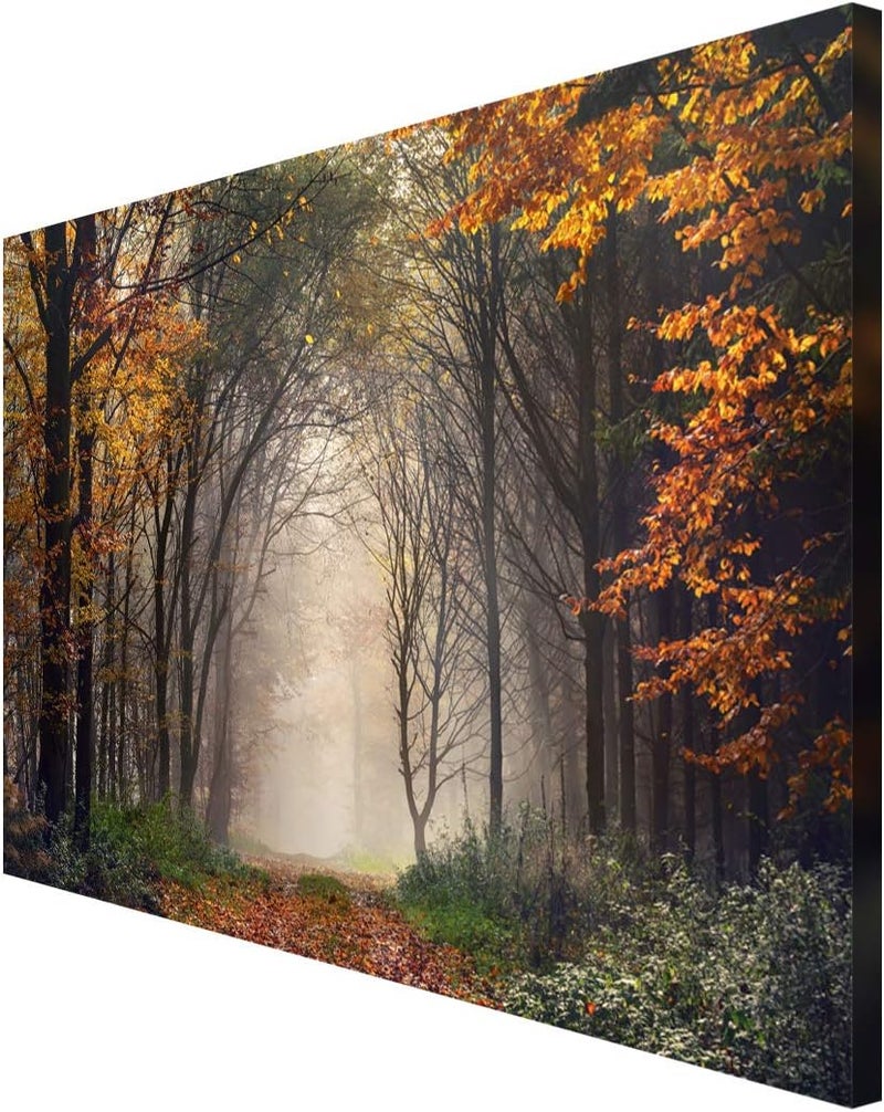 999Store Printed Foggy Forest and Tree with Yellow Leaves Painting Wall Art (Canvas_18X30 Inches_Multi) - Image 4