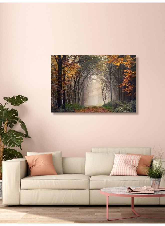 999Store Printed Foggy Forest and Tree with Yellow Leaves Painting Wall Art (Canvas_18X30 Inches_Multi) - Image 1