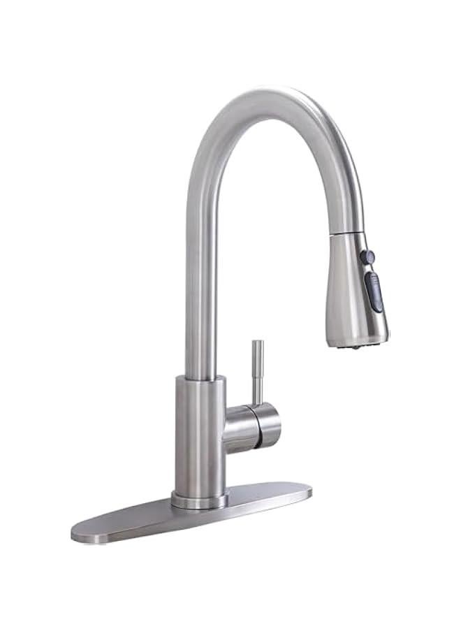 MIXDE Kitchen Faucet with Pull Down Sprayer, Brushed Nickel Faucet for Kitchen Sink, Stainless Steel Single Handle Pull Out Kitchen Sink Faucet (Silver) - Image 3
