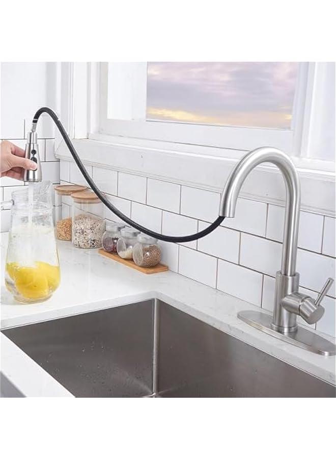 MIXDE Kitchen Faucet with Pull Down Sprayer, Brushed Nickel Faucet for Kitchen Sink, Stainless Steel Single Handle Pull Out Kitchen Sink Faucet (Silver) - Image 5